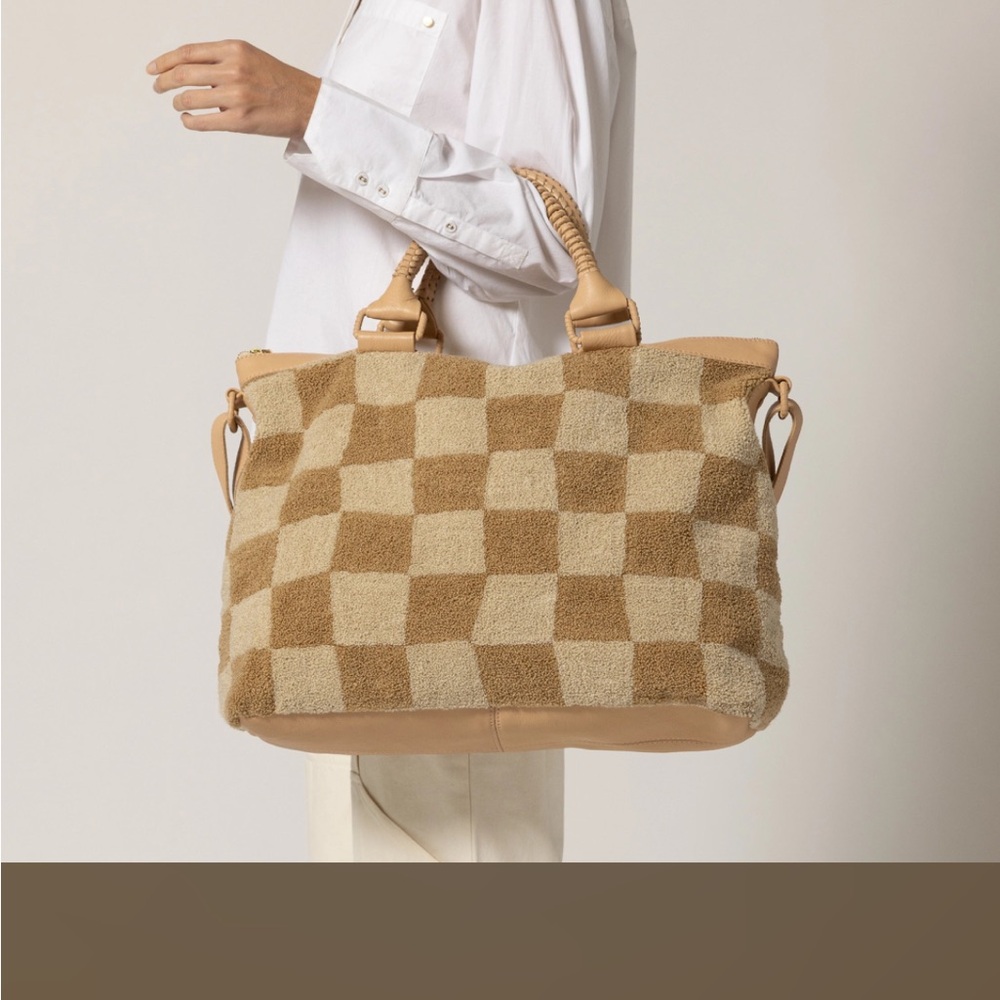 Checkered Tan and Cream Women's Bag - Picture 10 of 12